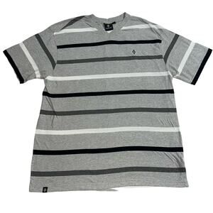 akademiks Mens T Shirt Top Short Sleeve Striped Gray Black White V Neck 3XL